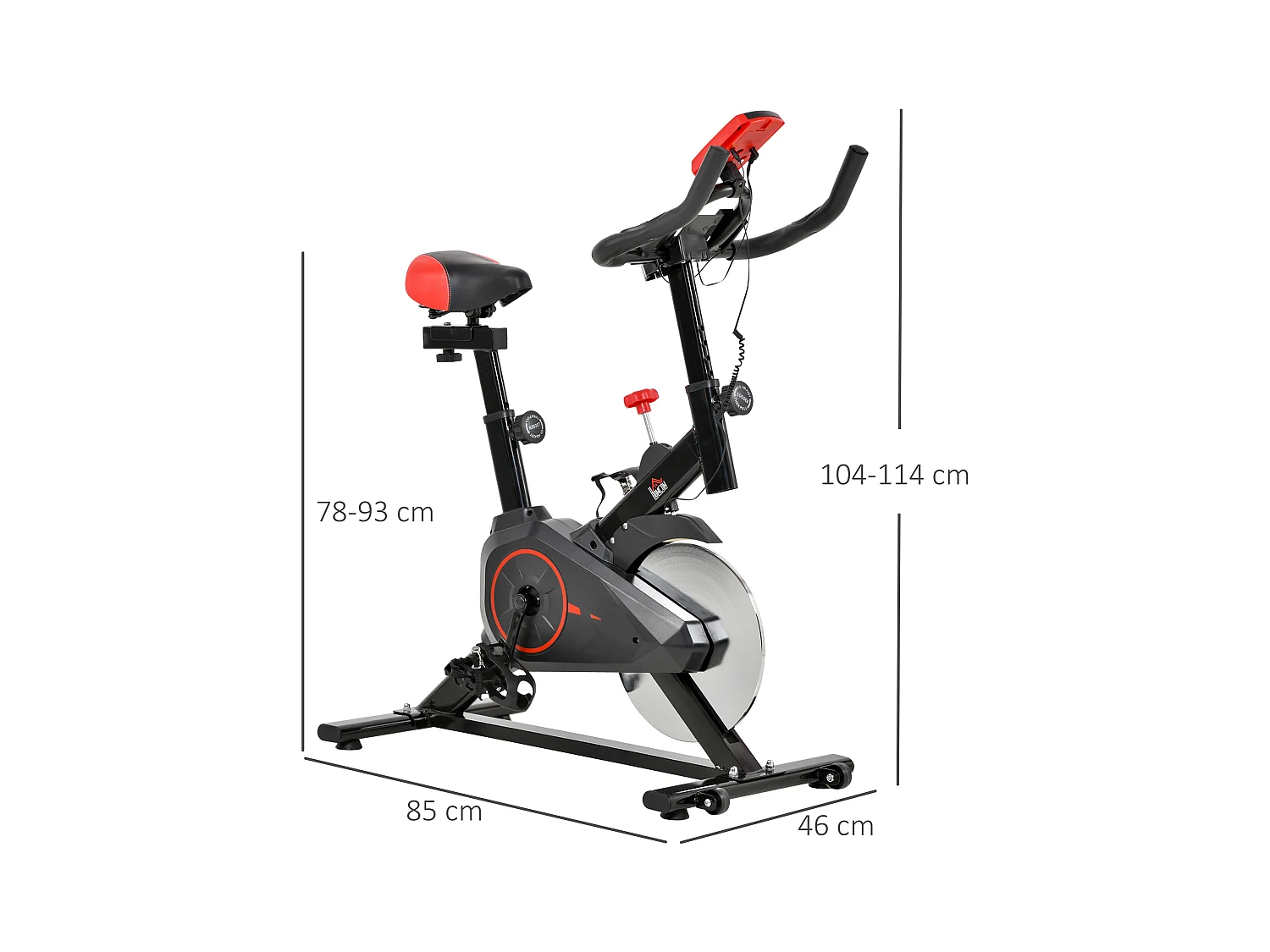 Vélo d'appartement avec écran LCD multifonctions vélo biking cardio training selle et guidon réglables volant inertie 6 Kg acier noir rouge