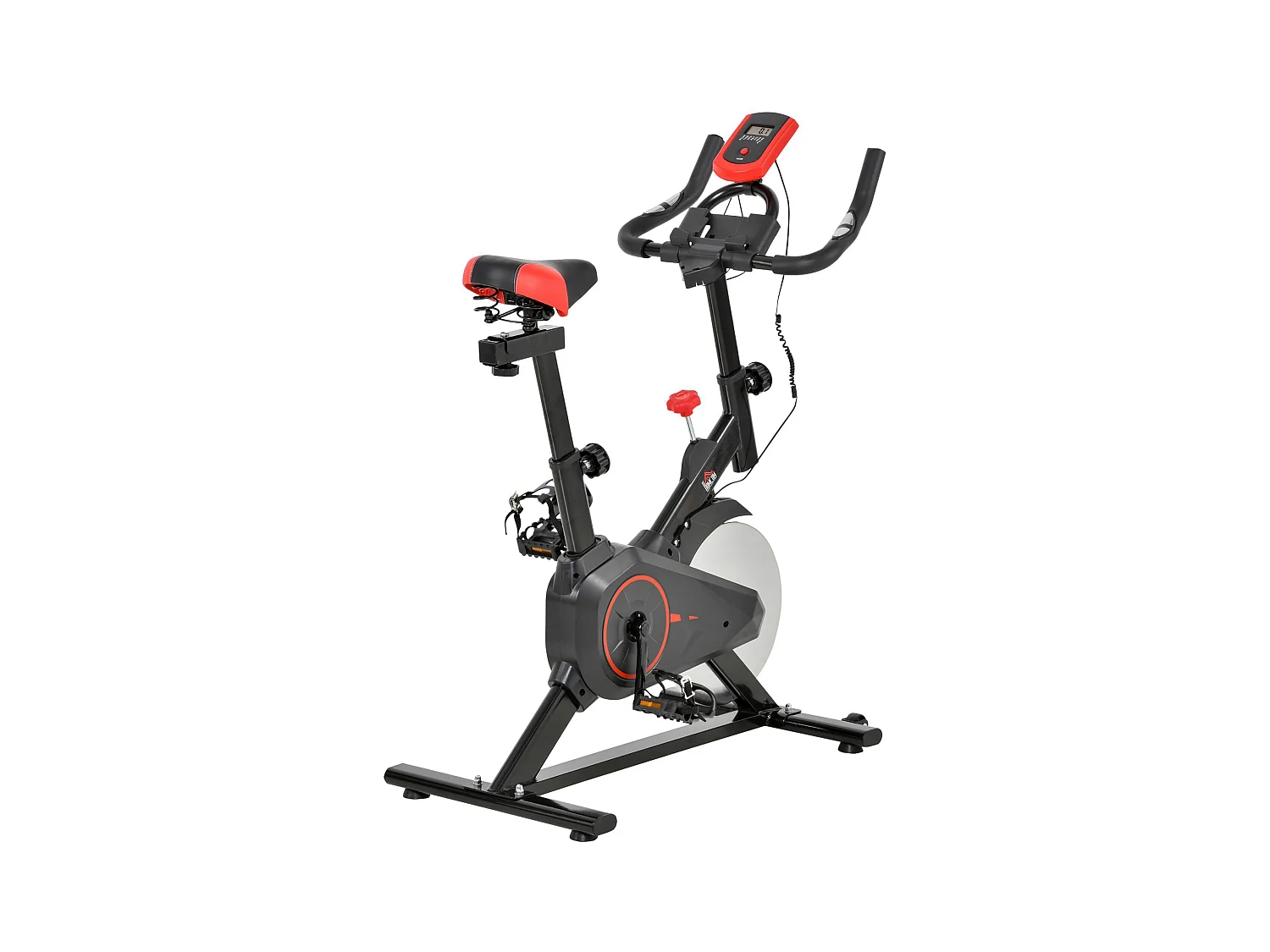 Vélo d'appartement avec écran LCD multifonctions vélo biking cardio training selle et guidon réglables volant inertie 6 Kg acier noir rouge