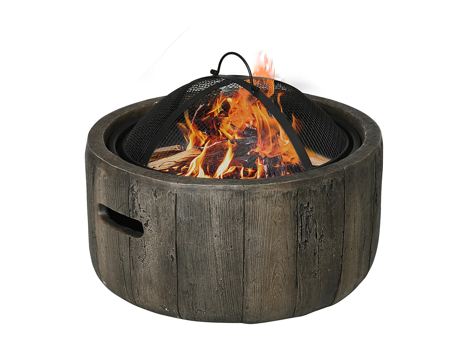 Brasero design cheminée foyer extérieur dim. Ø 45,5 x 34H cm grille couvercle tisonnier métal noir MGO aspect bois