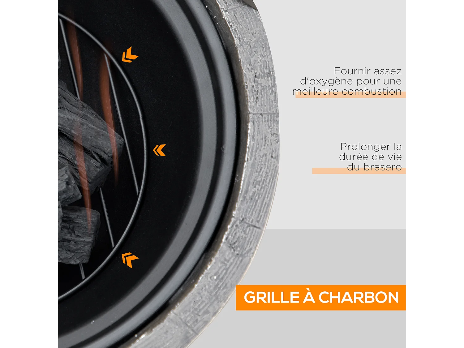 Brasero design cheminée foyer extérieur dim. Ø 45,5 x 34H cm grille couvercle tisonnier métal noir MGO aspect bois