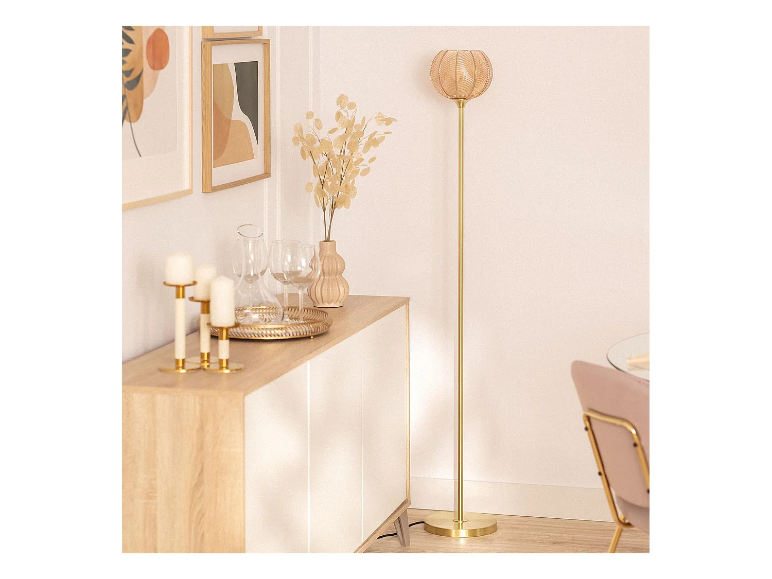 Lampadaire Métal et Verre Klimt  Ambre