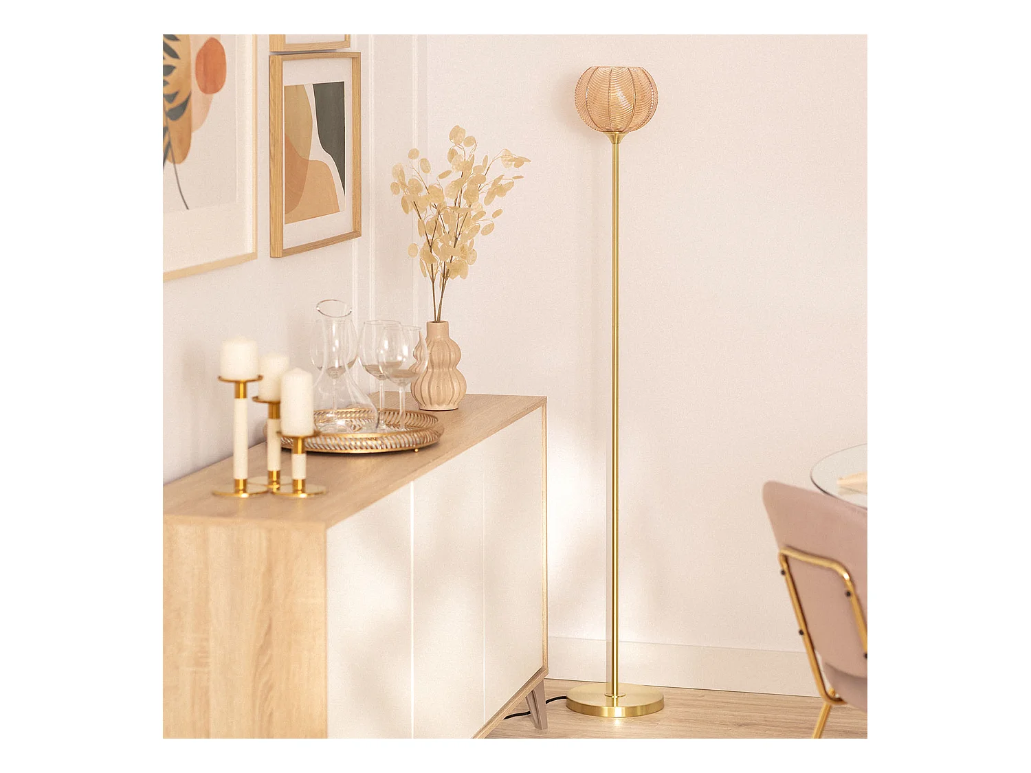 Lampadaire Métal et Verre Klimt  Ambre