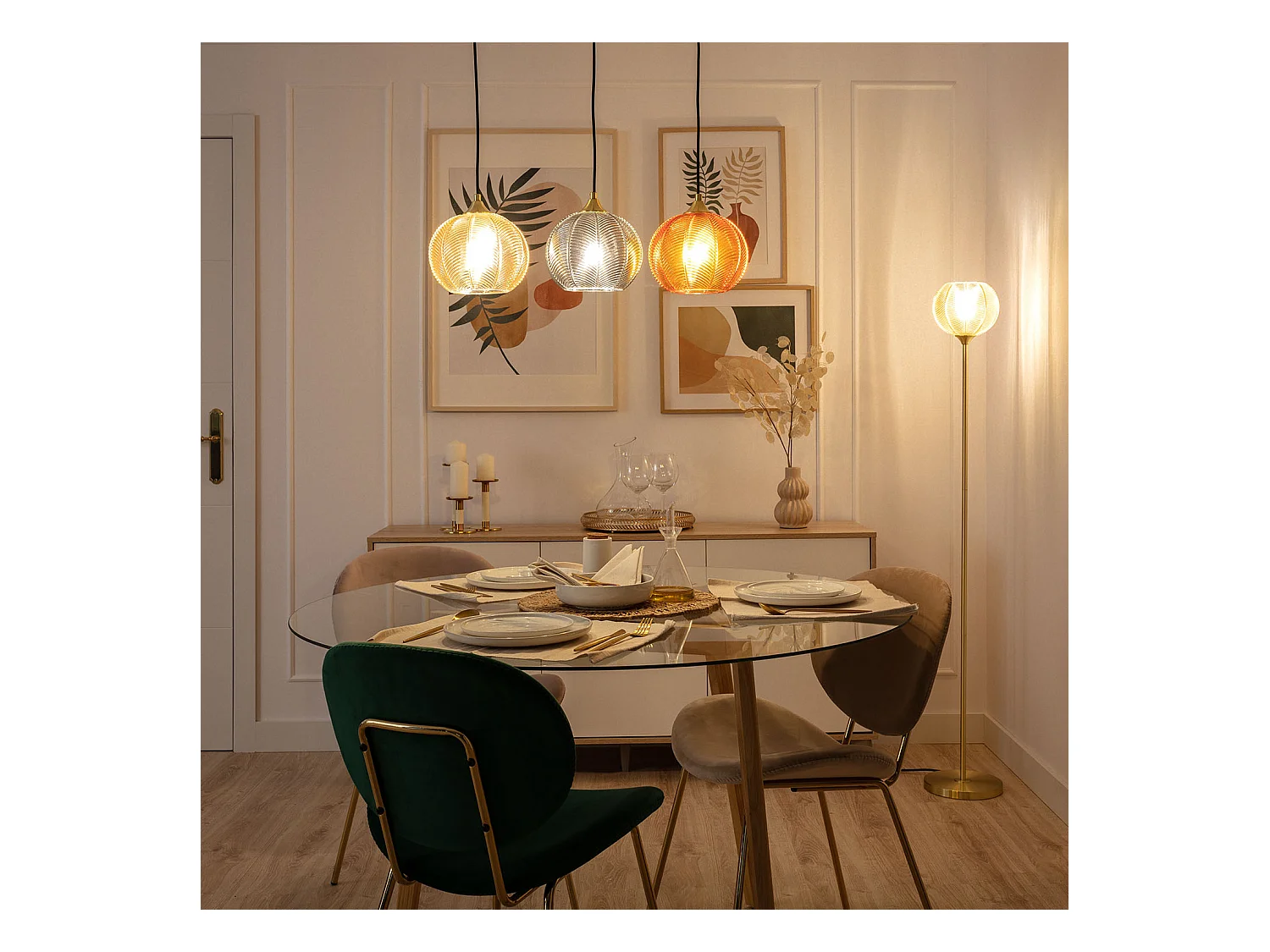 Lampadaire Métal et Verre Klimt  Ambre