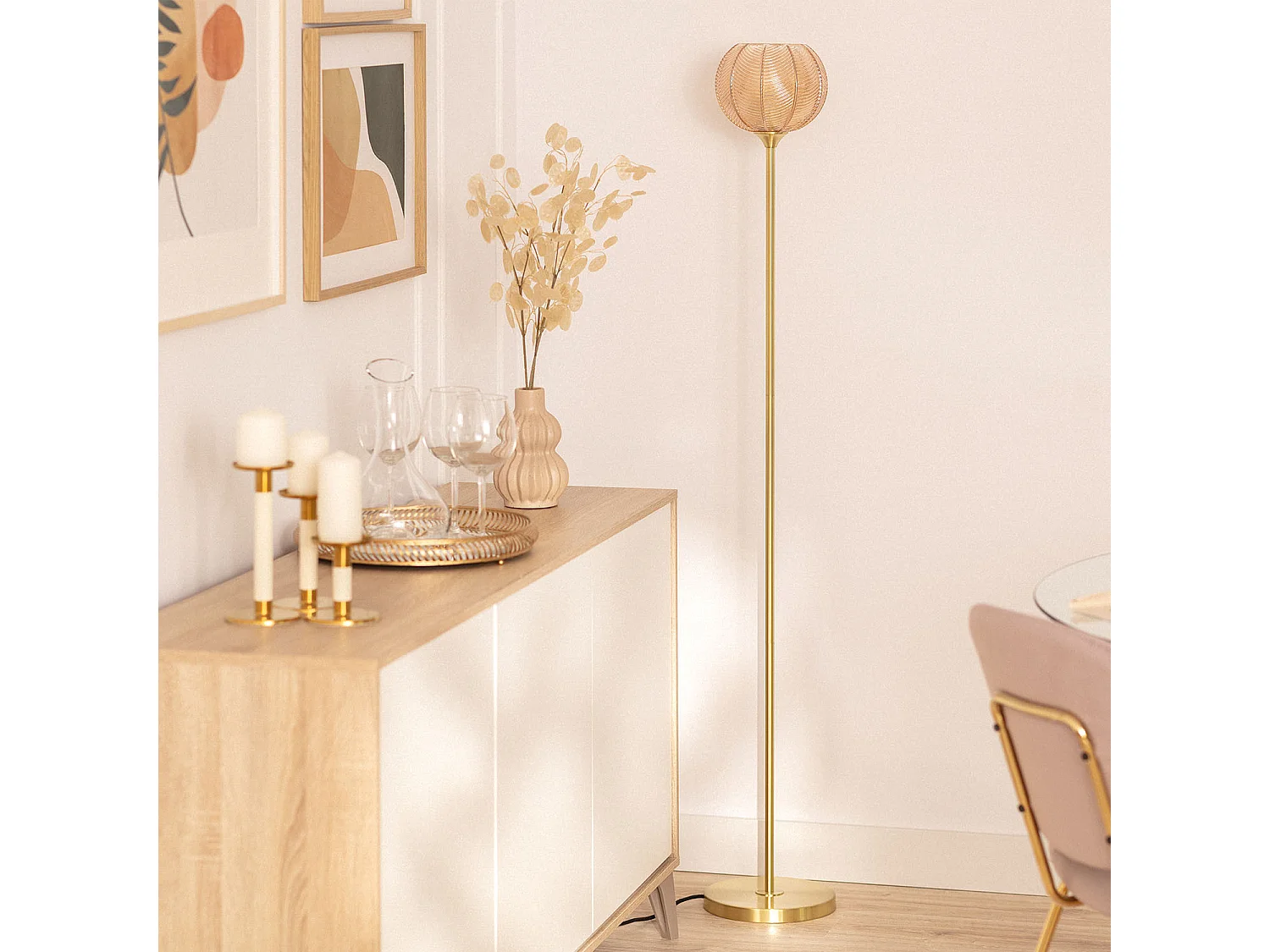 Lampadaire Métal et Verre Klimt  Ambre