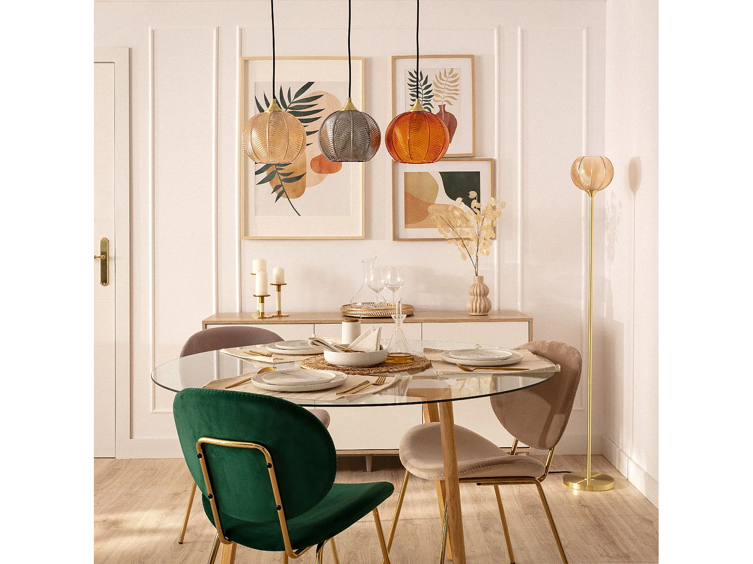 Lampadaire Métal et Verre Klimt  Ambre