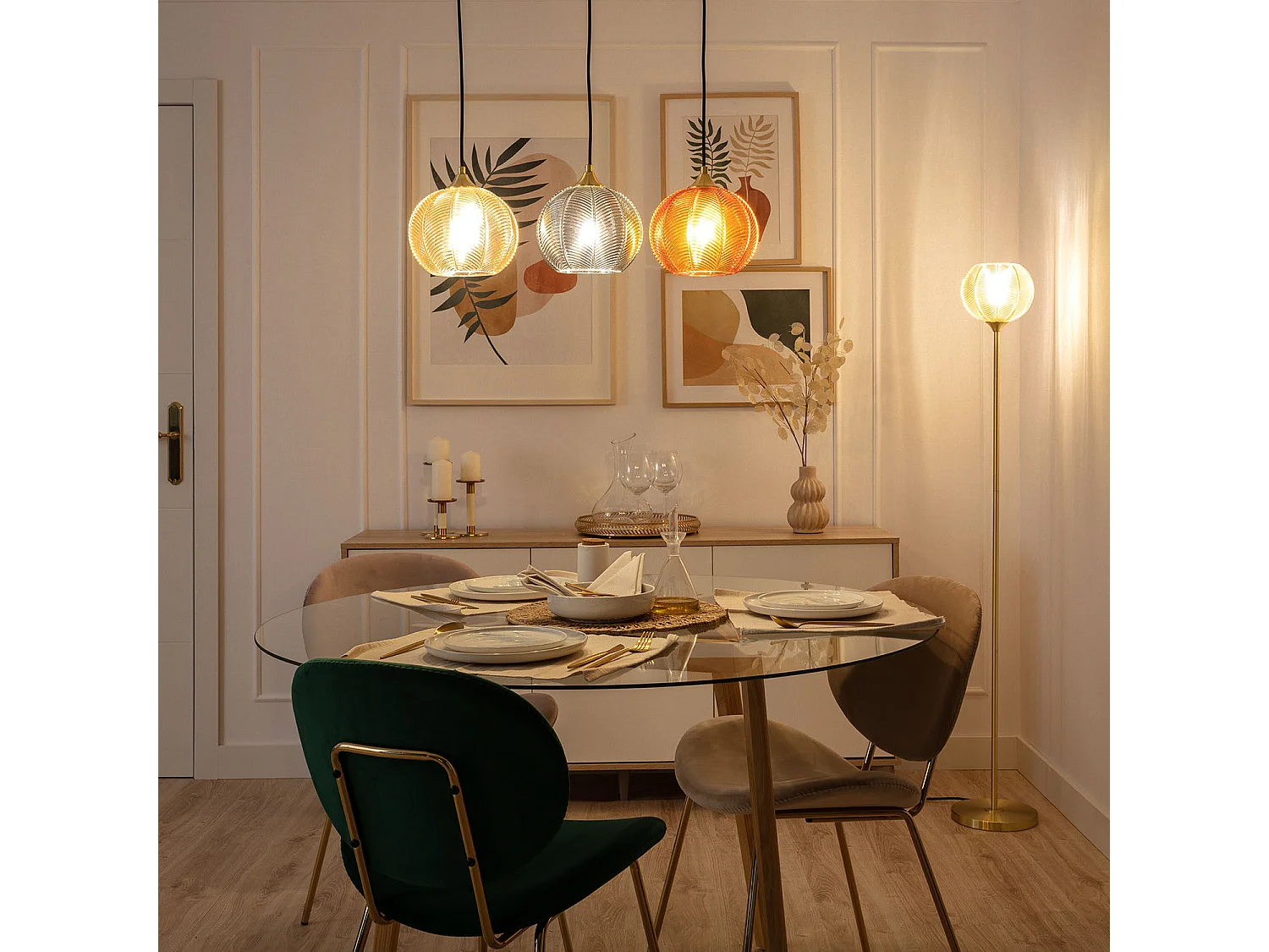 Lampadaire Métal et Verre Klimt  Ambre