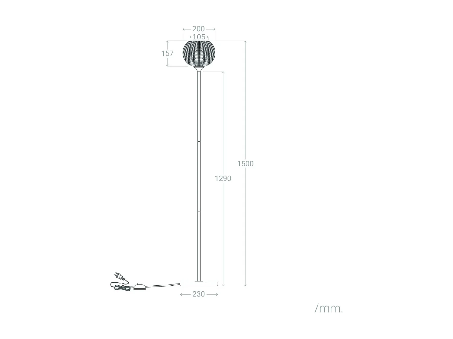 Lampadaire Métal et Verre Klimt  Ambre