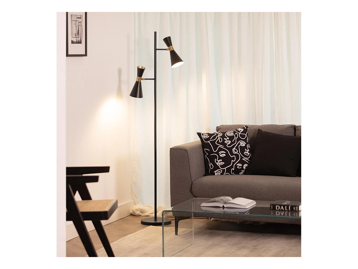 Lampada da Terra Metallo 2 Faretti Jigger Nero - Oro