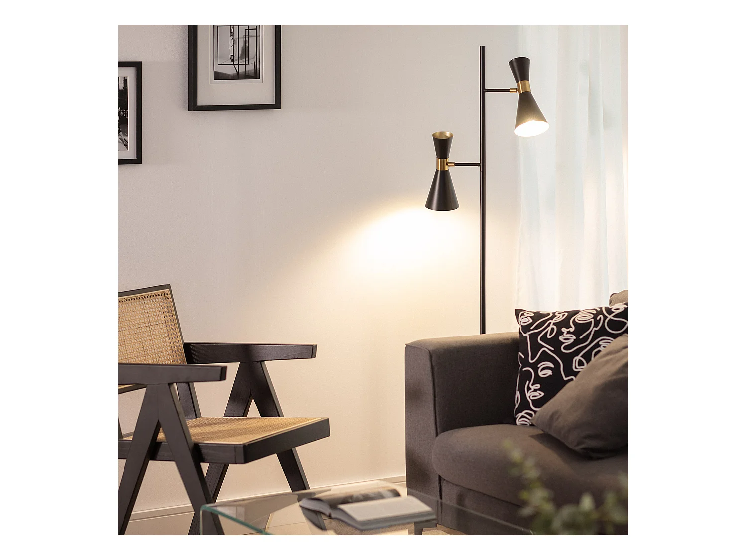 Lampada da Terra Metallo 2 Faretti Jigger Nero - Oro