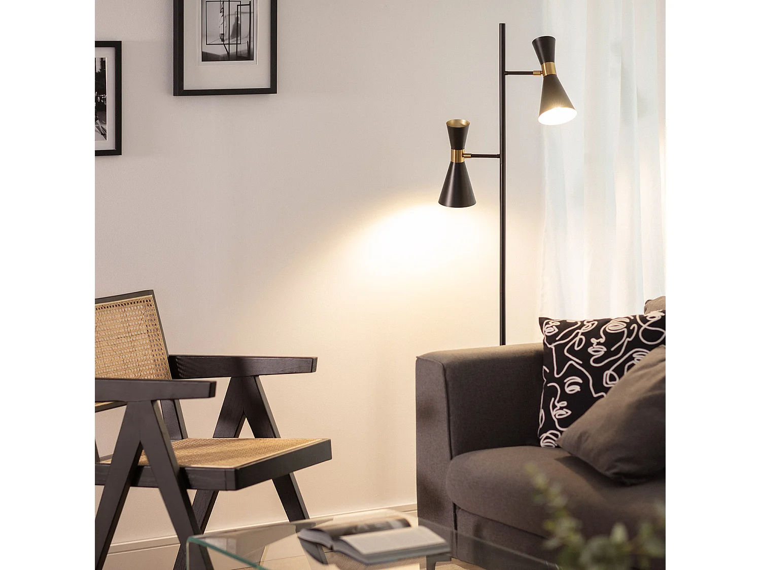 Lampadaire Métal 2 Spots Jigger Noir- Doré