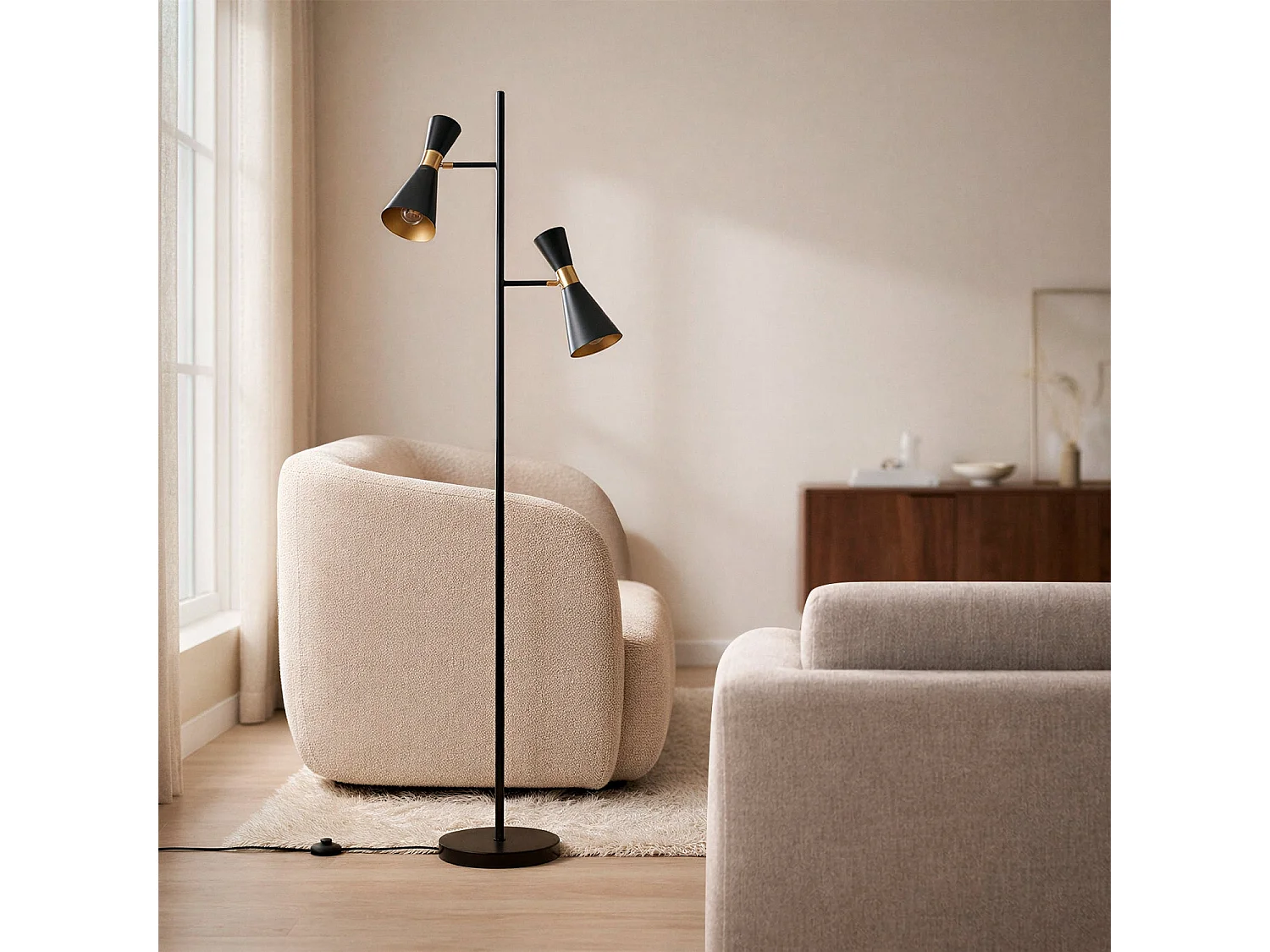 Lampada da Terra Metallo 2 Faretti Jigger Nero / Oro