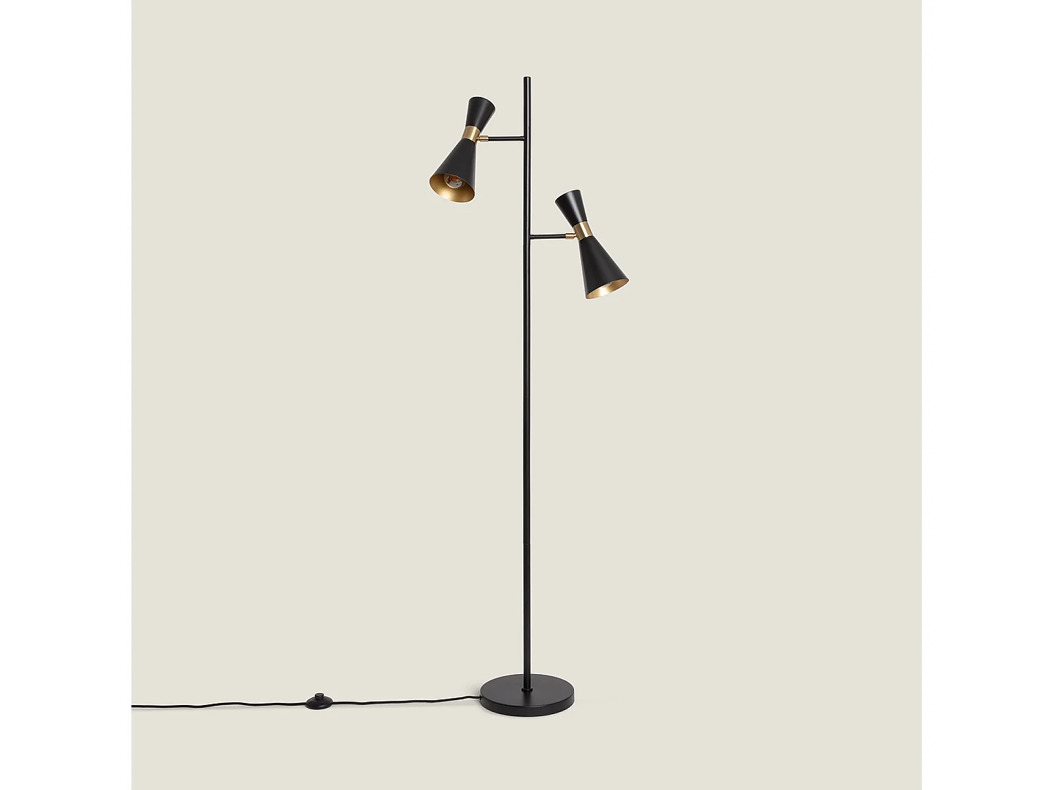 Lampadaire Métal 2 Spots Jigger Noir- Doré