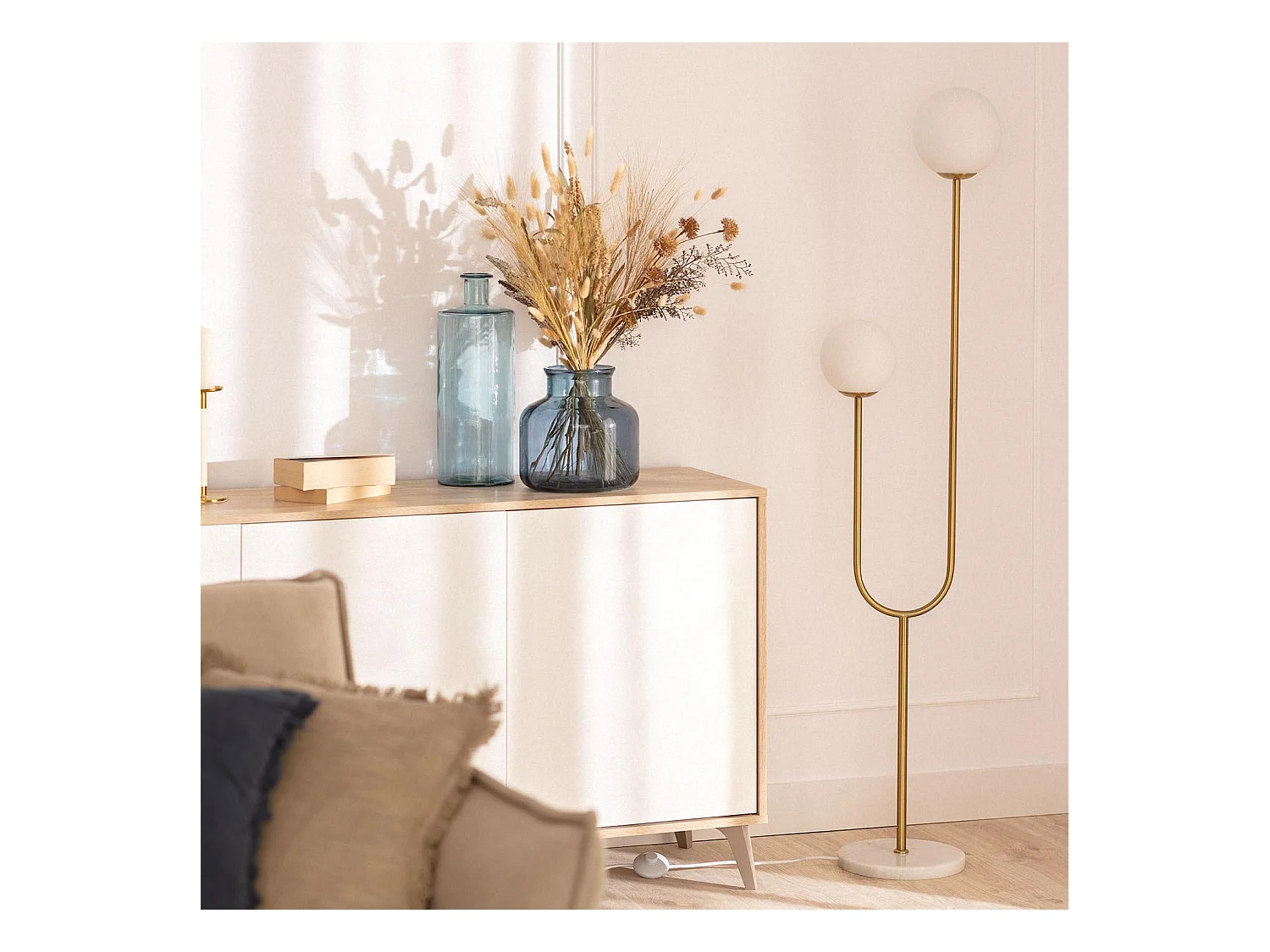 Lampadaire Métal et Verre Moonlight Brass 2 Spots Doré