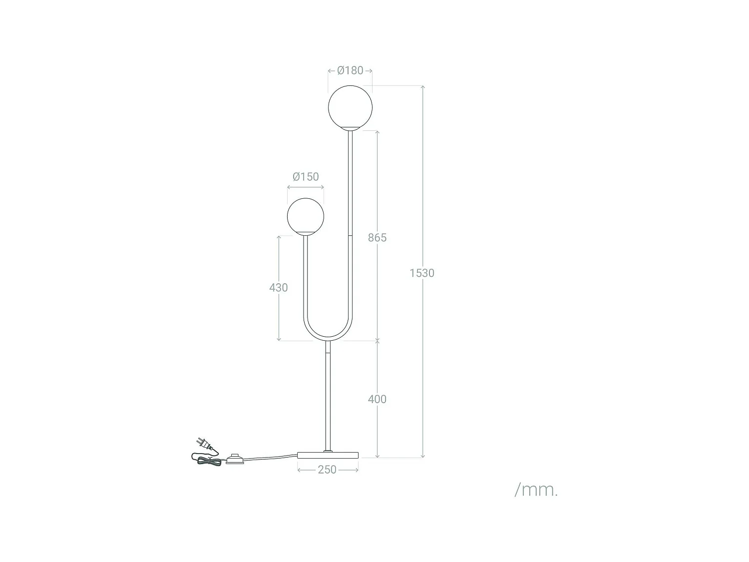 Lampadaire Métal et Verre Moonlight Brass 2 Spots Doré