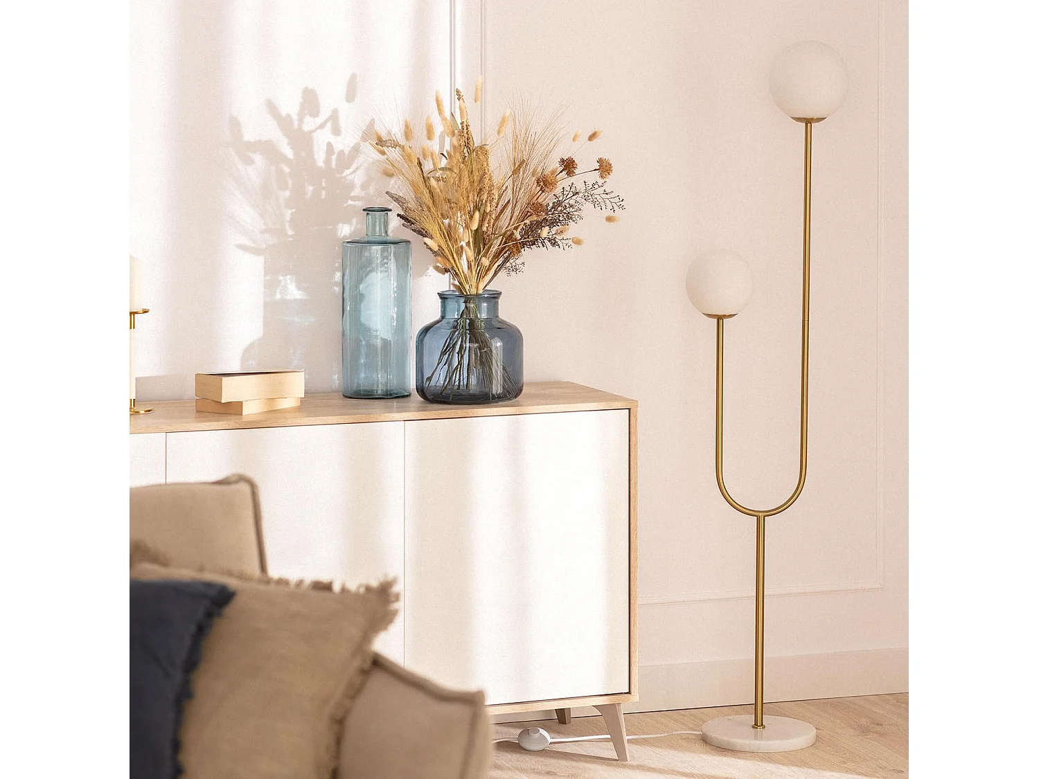 Lampadaire Métal et Verre Moonlight Brass 2 Spots Doré