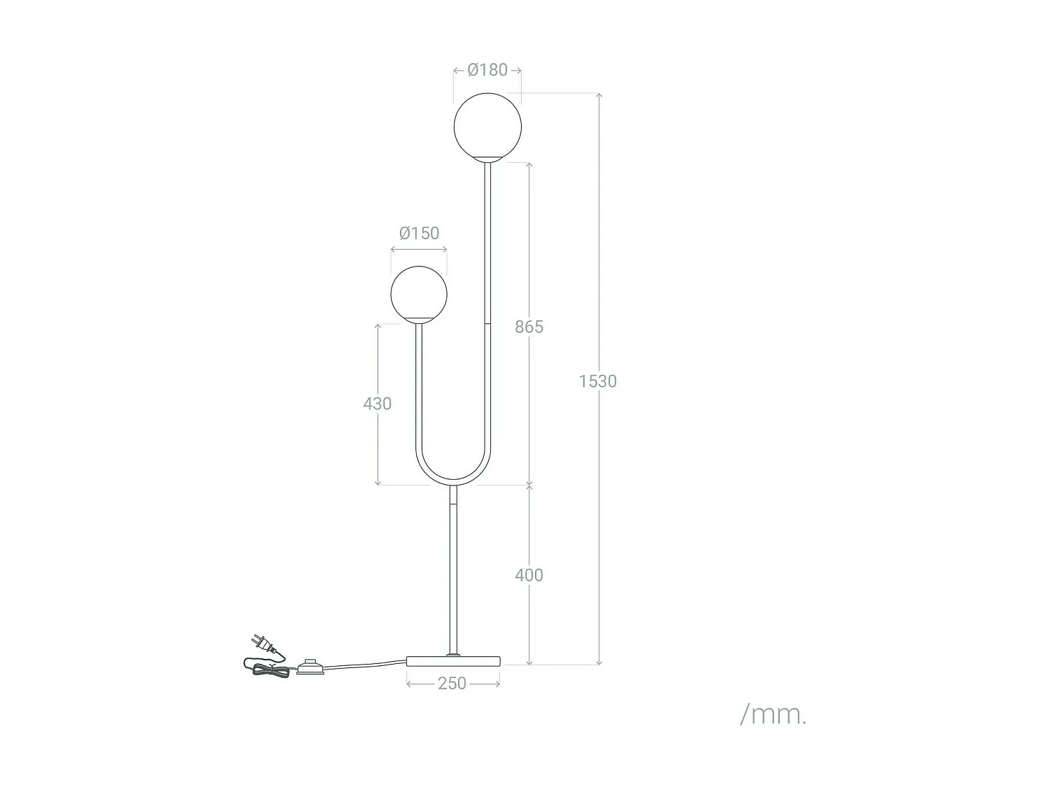 Lampadaire Métal et Verre Moonlight Brass 2 Spots Doré