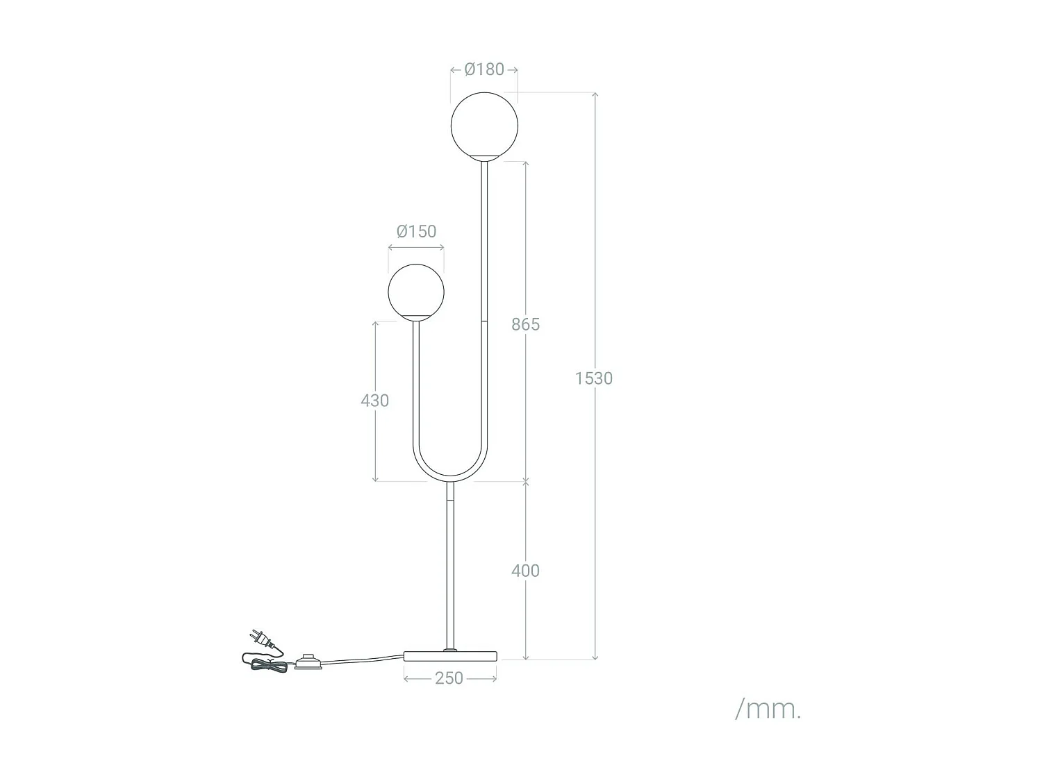 Lampadaire Métal et Verre Moonlight Brass 2 Spots Doré