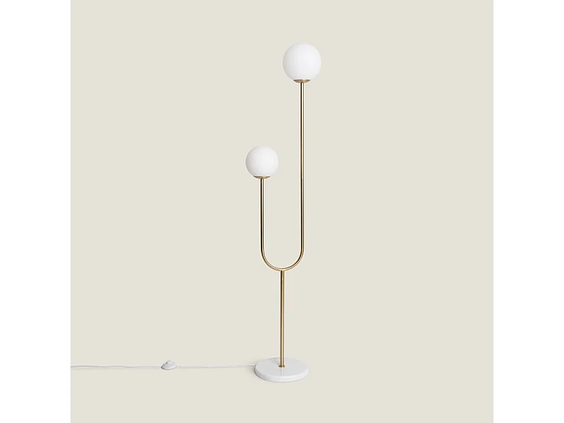 Lampadaire Métal et Verre Moonlight Brass 2 Spots Doré