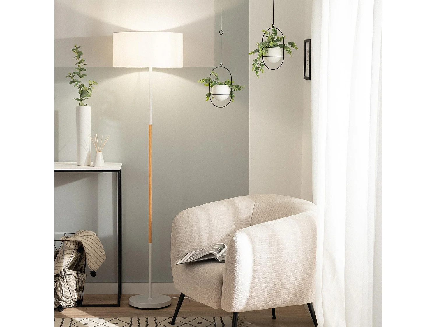 Lampadaire Métal Silinda WiFi avec Variateur Blanc