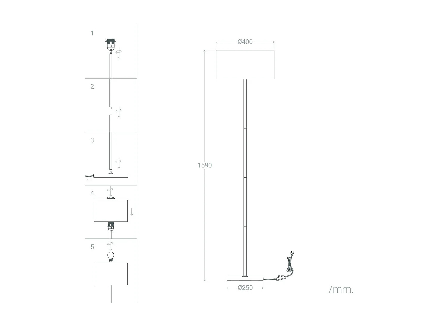 Lámpara de Pie de Metal y Madera Wifi con Regulador Silinda Blanco