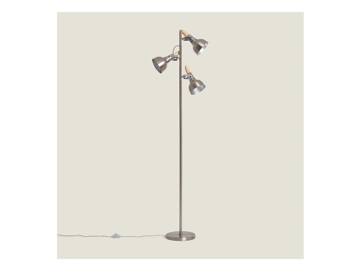 Lámpara de Pie de Metal 3 Focos Plata Emer Plateado