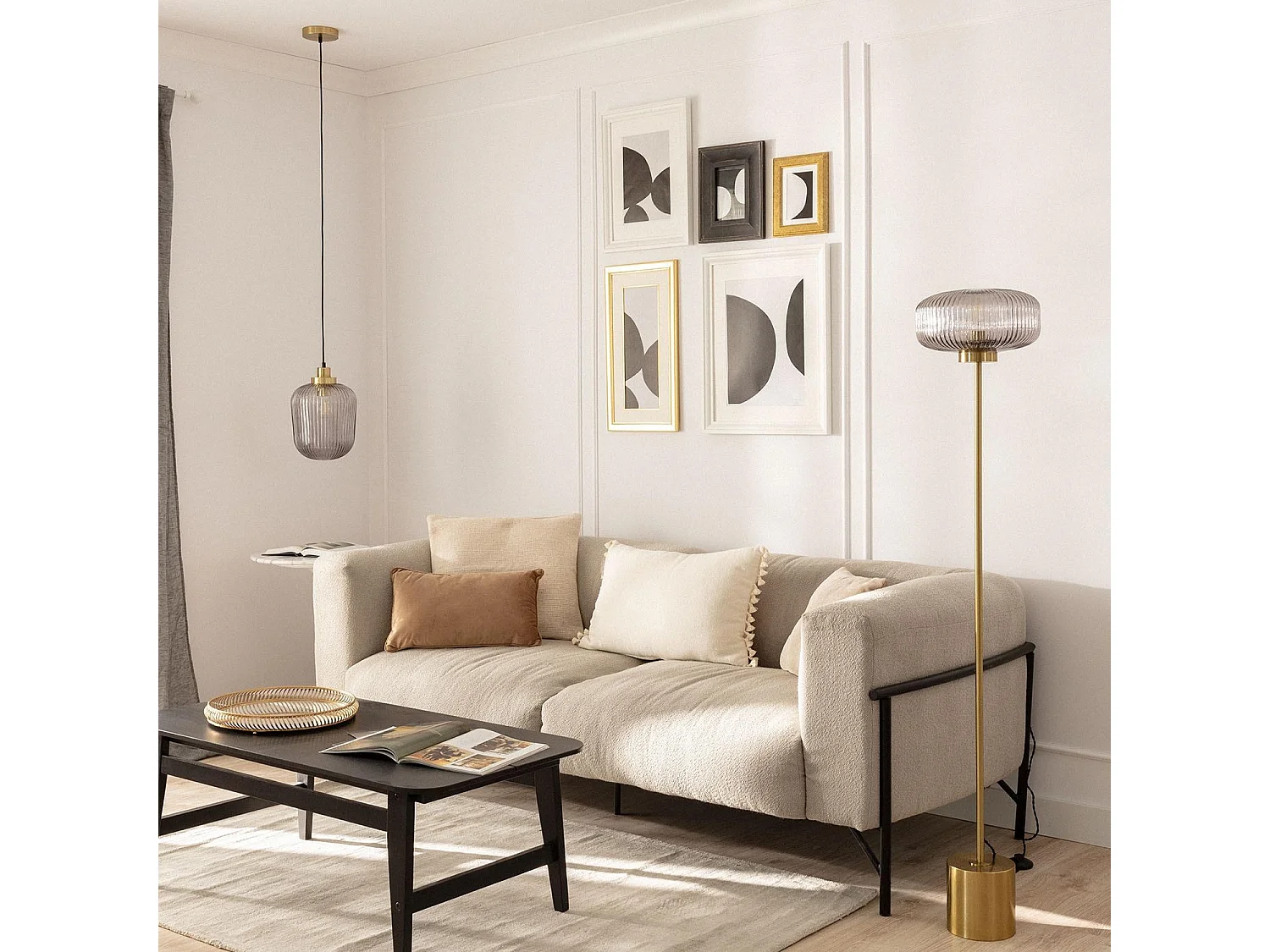 Lampadaire Métal et Verre Windsor  Doré