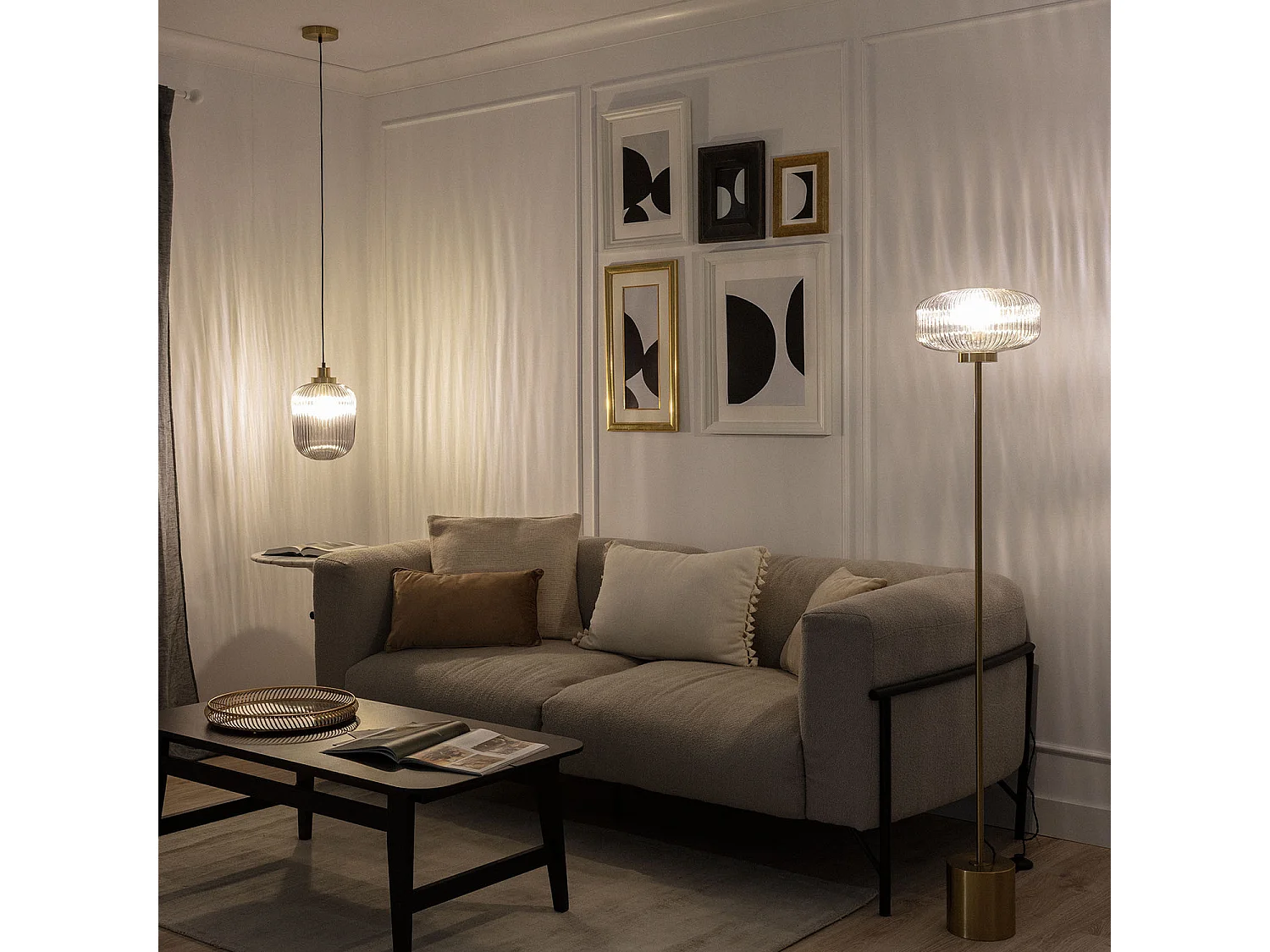 Lampadaire Métal et Verre Windsor  Doré