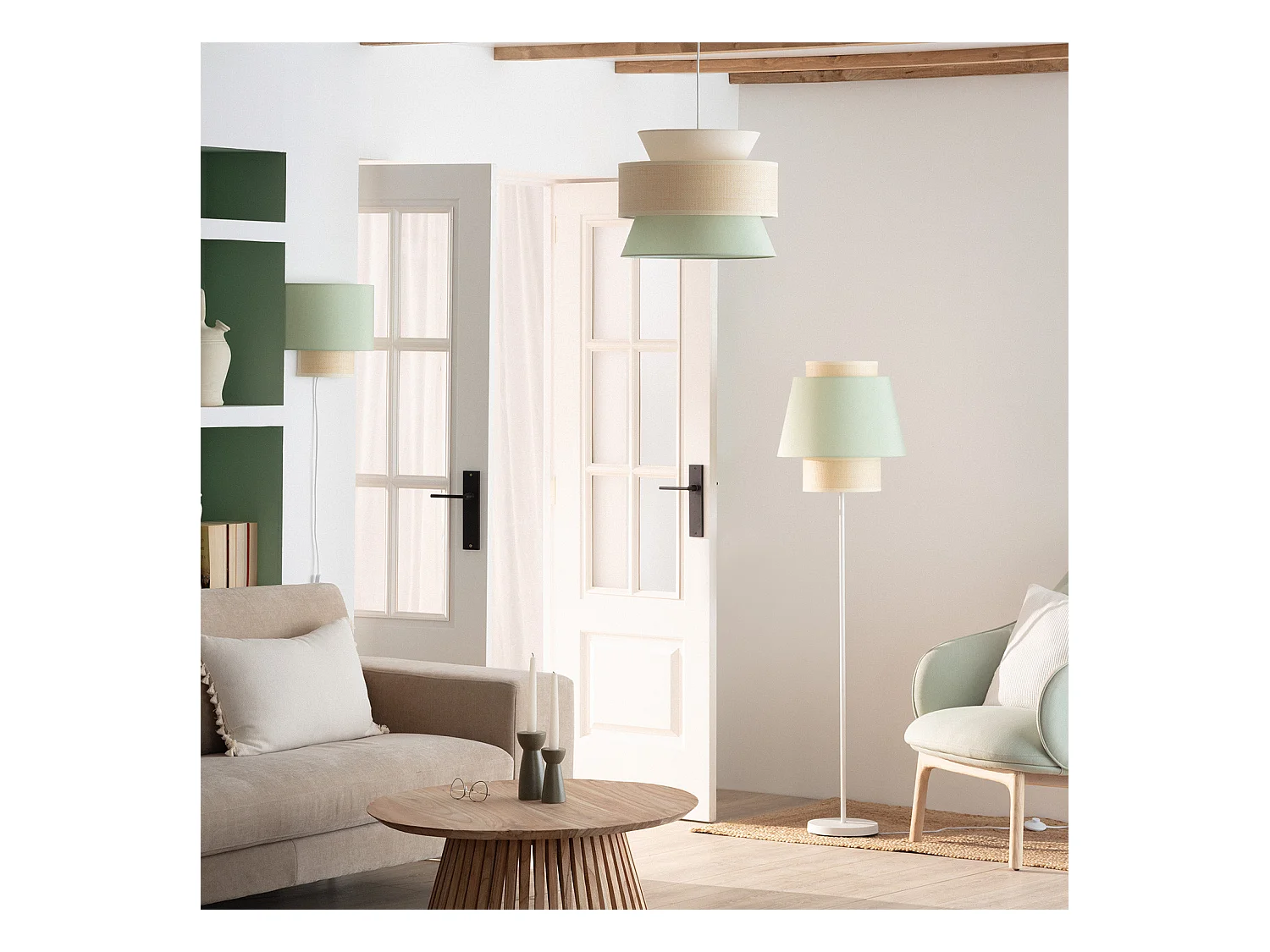 Lámpara de Pie Tela Chulu Verde