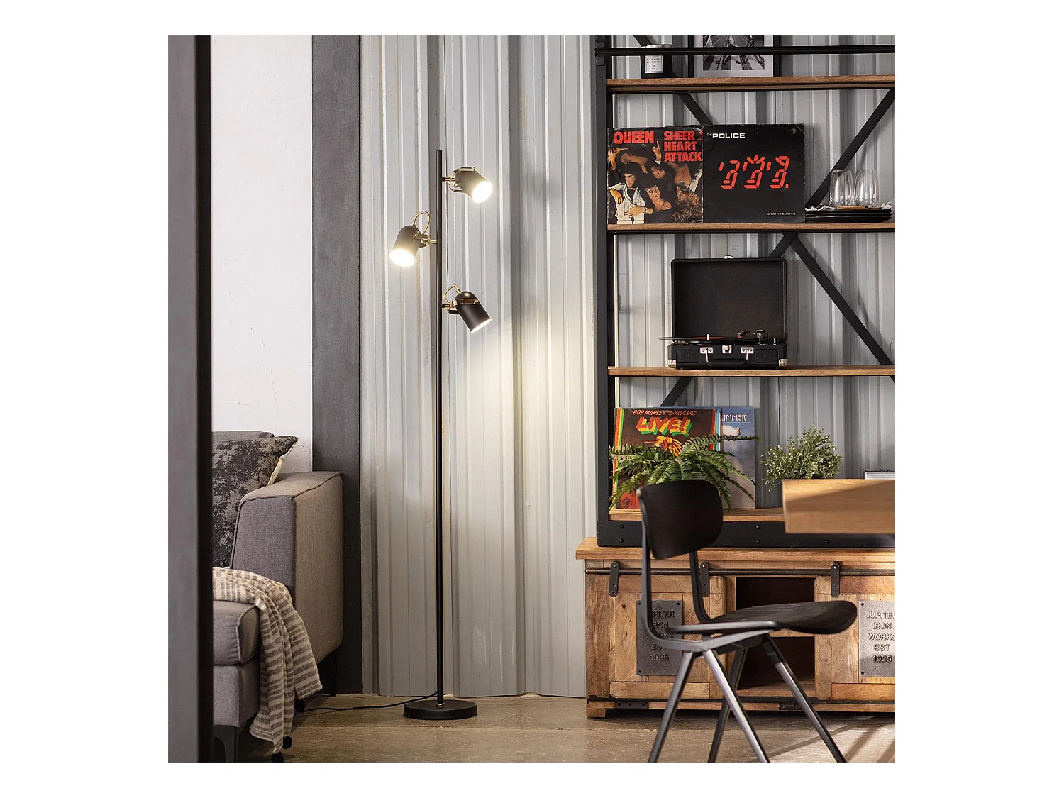 Lámpara de Pie Cano 3 Focos Negro