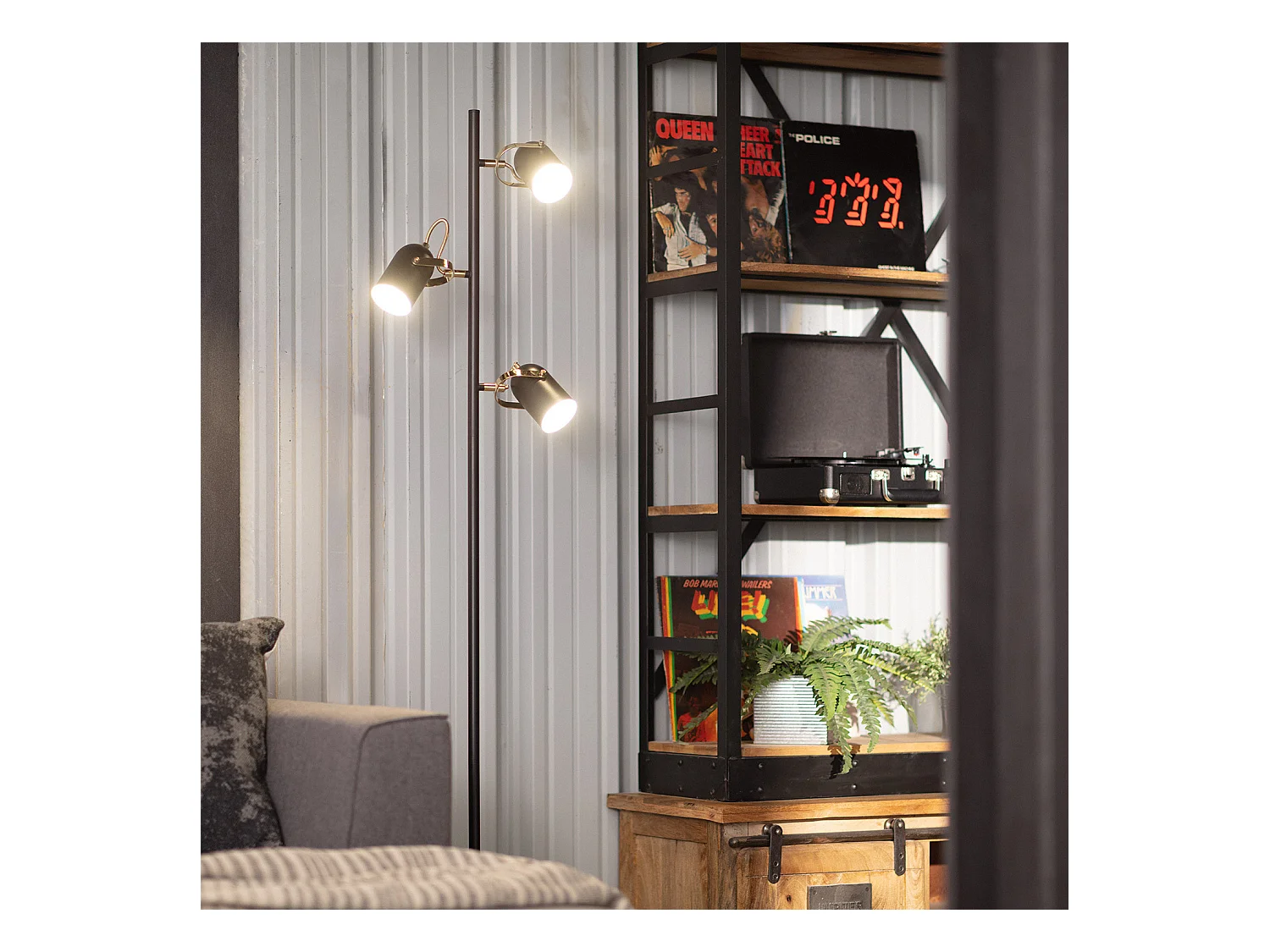 Lámpara de Pie Cano 3 Focos Negro