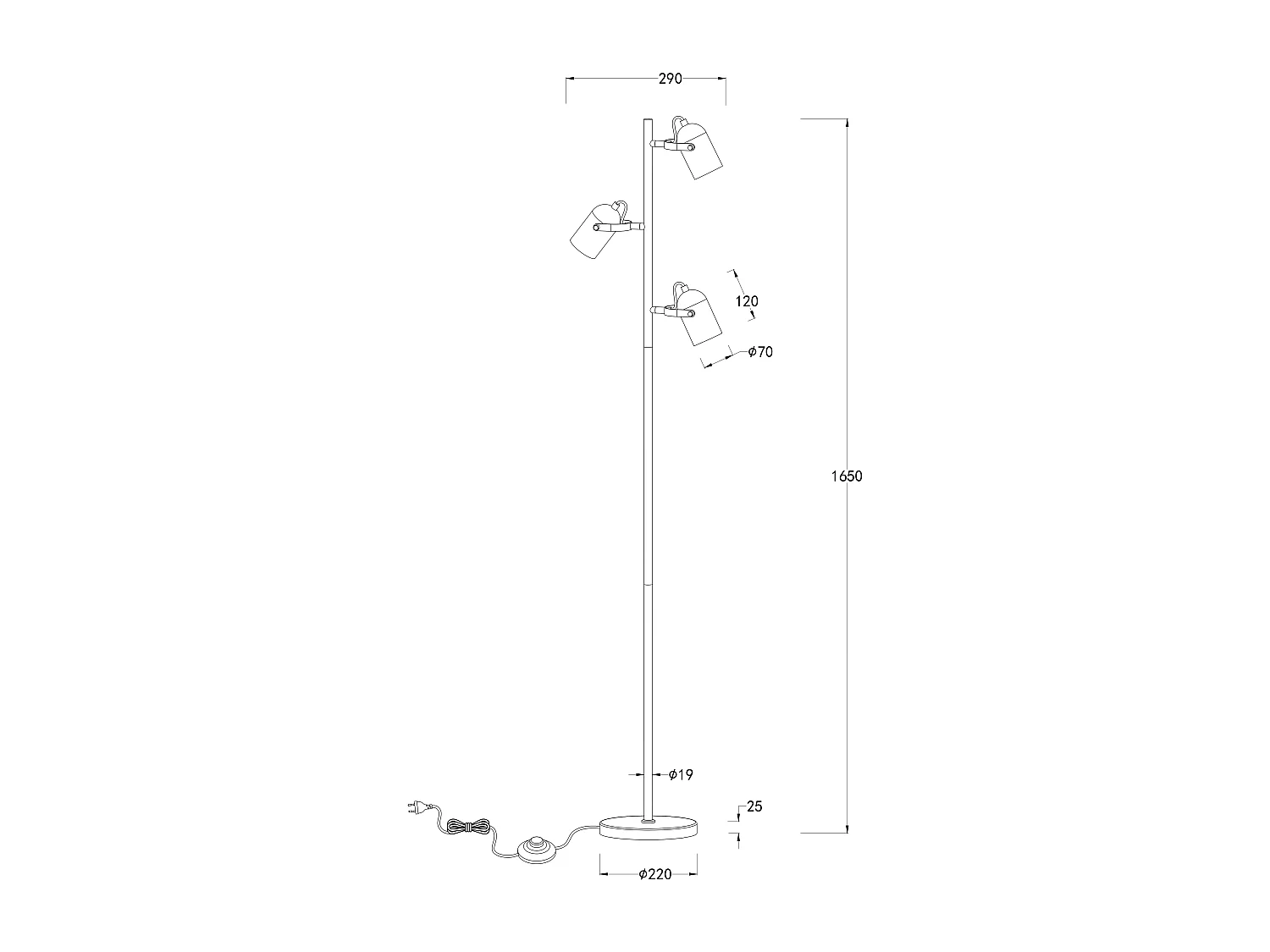 Lampadaire Cano 3 Spots  Noir