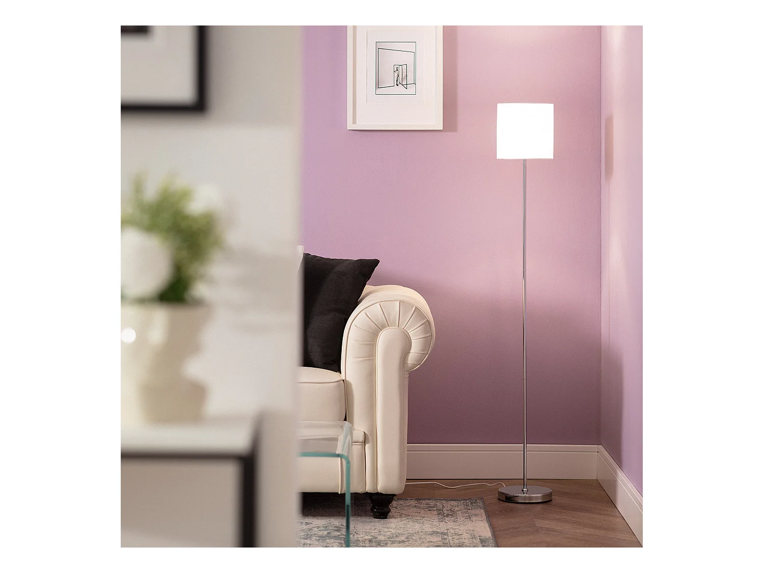 Lampada da Terra in Metallo Wi-Fi con Regolatore Pangiri Bianco