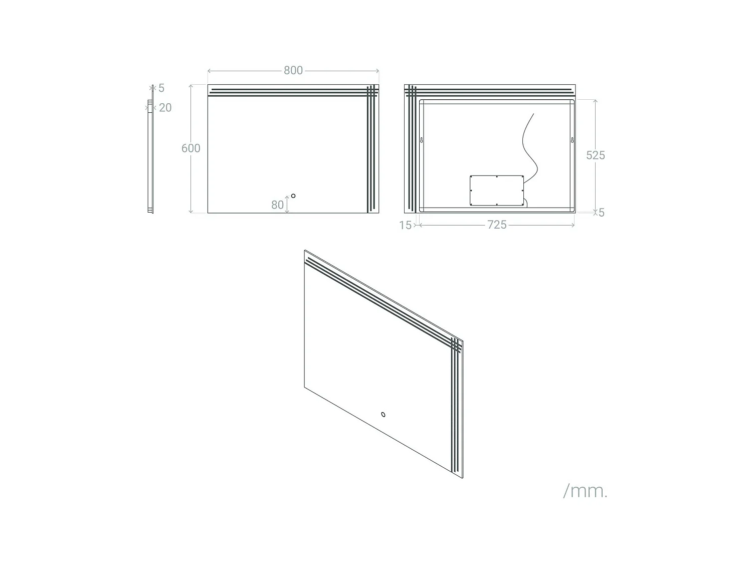 Specchio da Bagno con Luce LED 60x80 cm Dinklage 6000K Bianco Freddo
