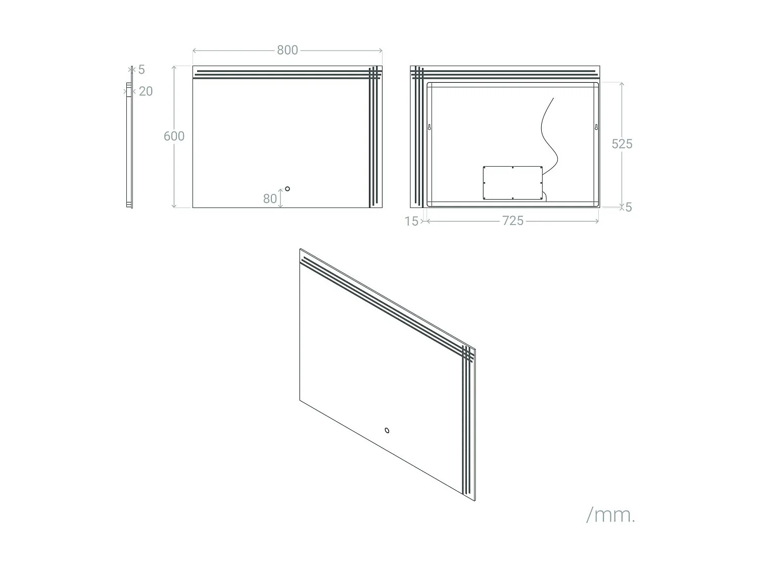 Espejo Baño con Luz LED 60x80 cm Dinklage 6000K Blanco Frío