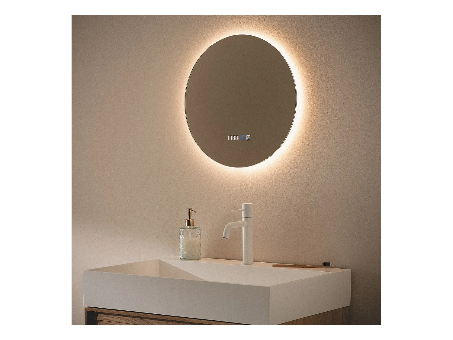 Specchio da Bagno con Luce LED e Antiappannamento Ø45 cm Volpe Selezionabile (Caldo-Naturale-Freddo)