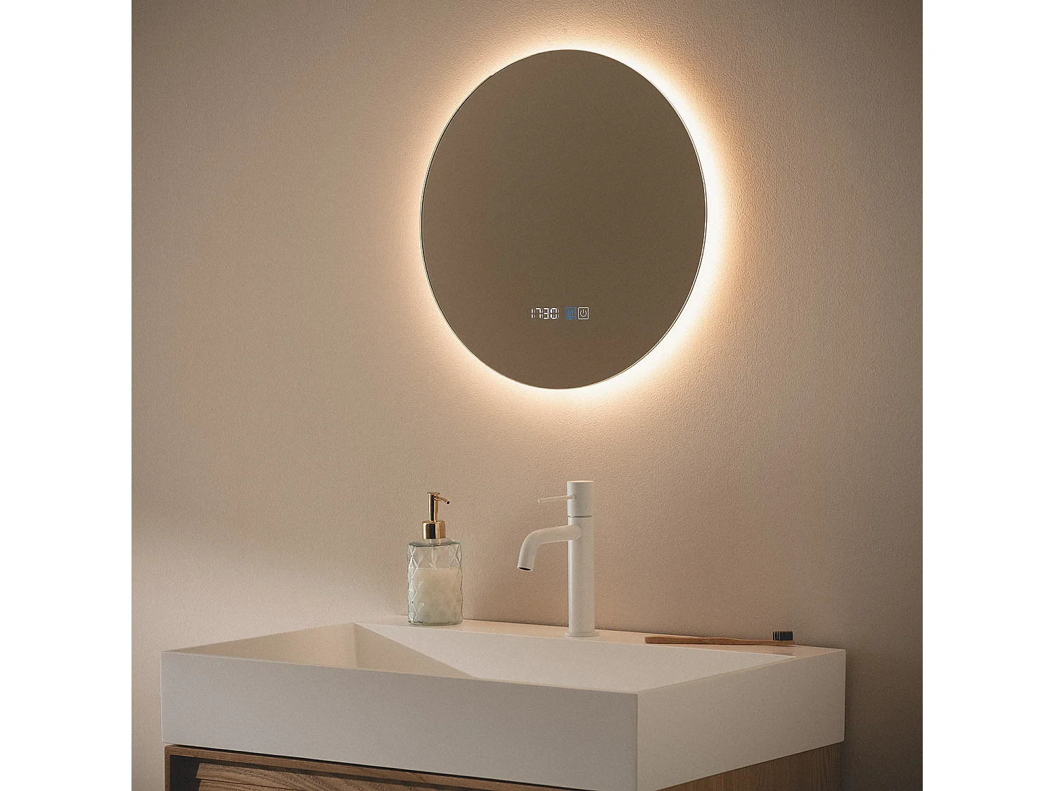 Miroir Salle de Bain avec Éclairage LED Anti-buée Volpe Ø45cm Sélectionnable (chaud-neutre-froid)