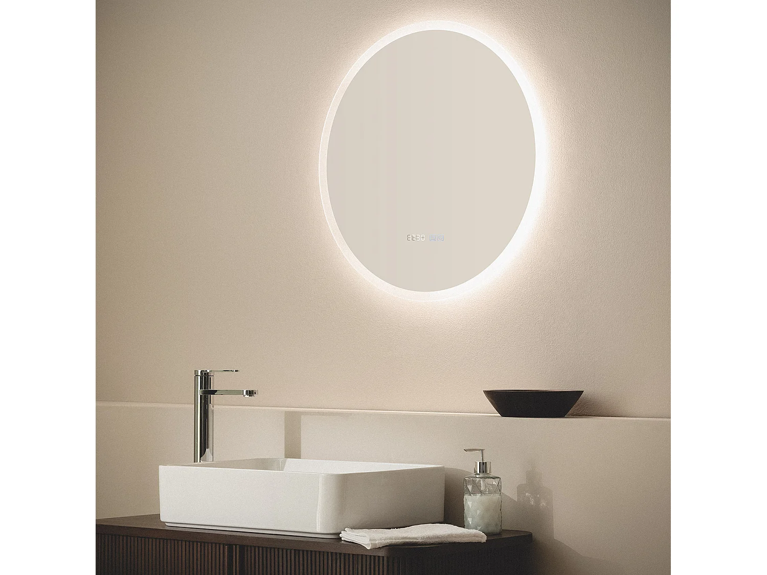 Miroir Salle de Bain avec Éclairage LED Anti-buée Palolem Ø60cm Sélectionnable (chaud-neutre-froid)