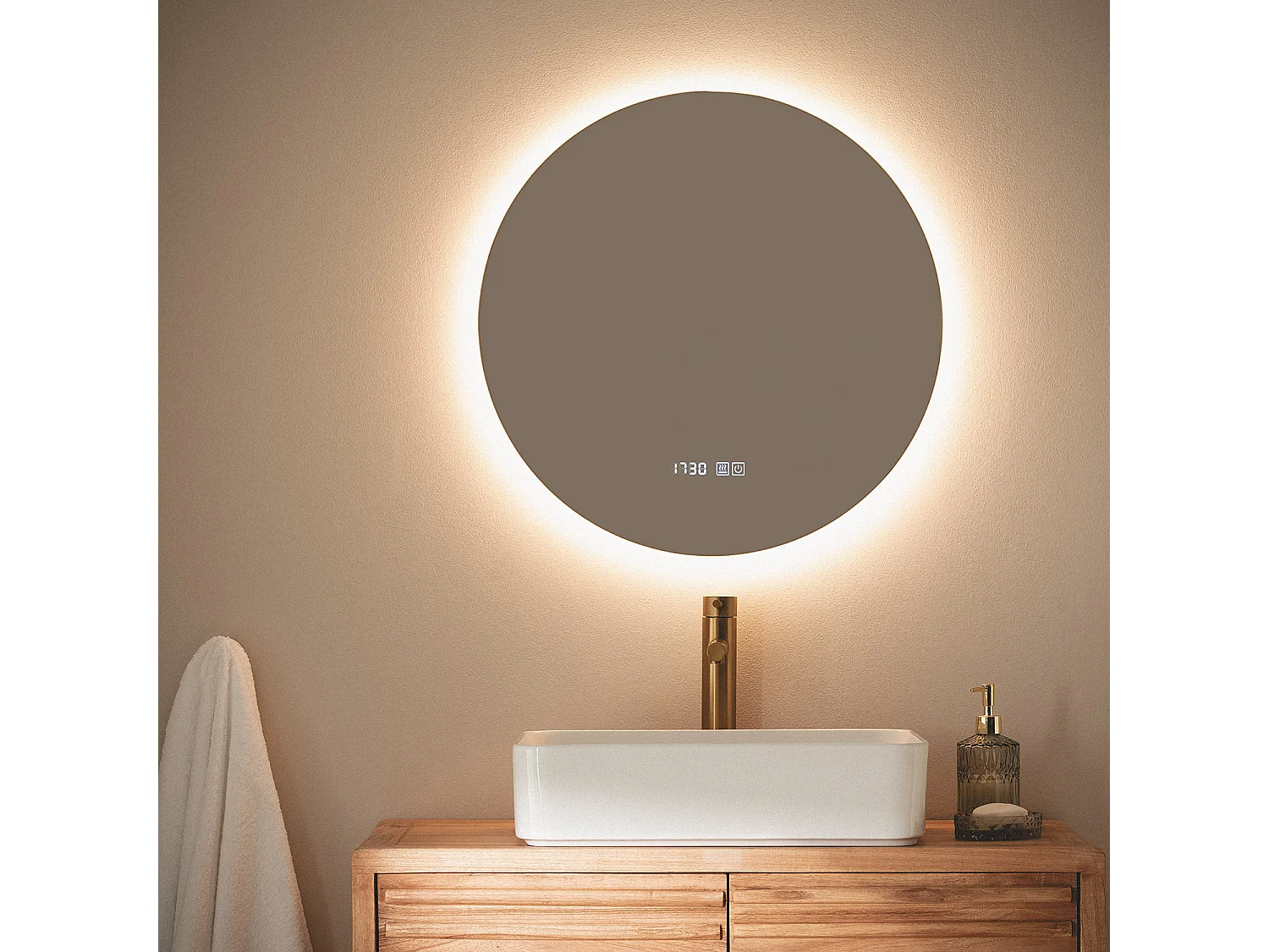 Miroir Salle de Bain avec Éclairage LED et Anti-buée Big Volpe Ø60cm Sélectionnable (chaud-neutre-froid)