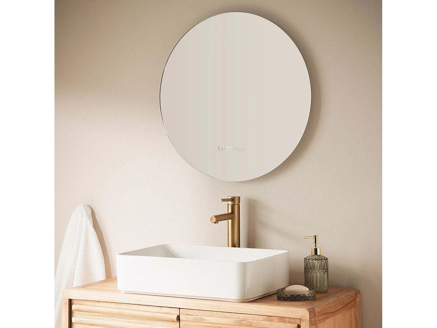 Miroir Salle de Bain avec Éclairage LED et Anti-buée Big Volpe Ø60cm Sélectionnable (chaud-neutre-froid)