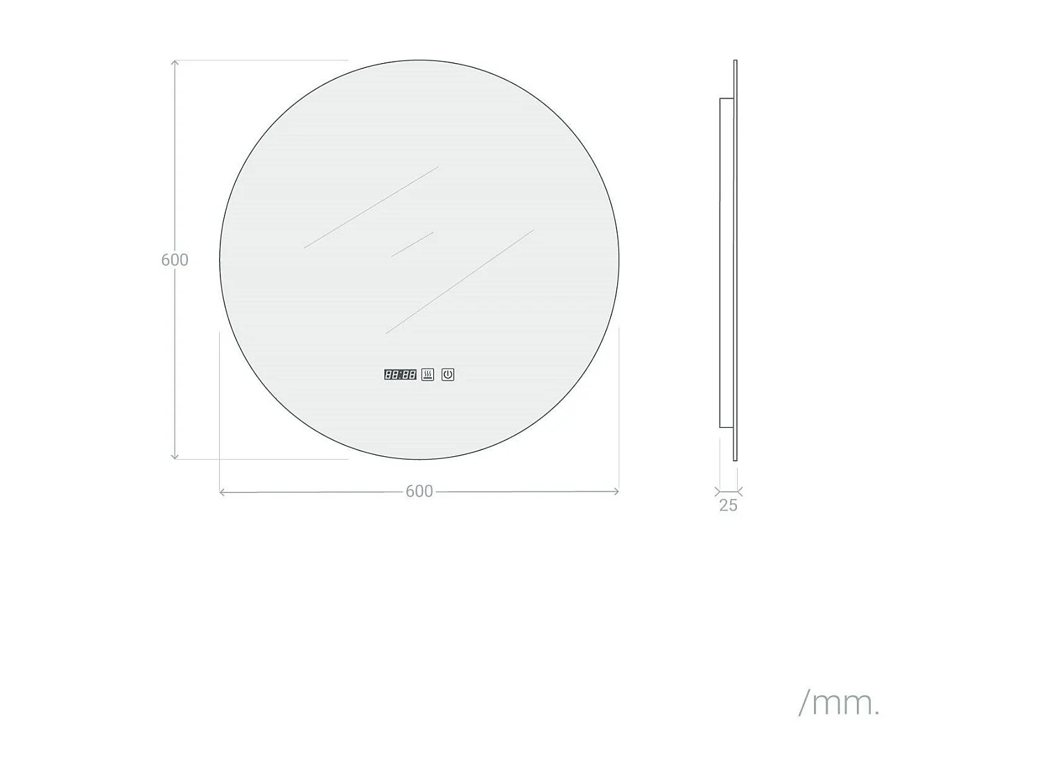 Miroir Salle de Bain avec Éclairage LED et Anti-buée Big Volpe Ø60cm Sélectionnable (chaud-neutre-froid)