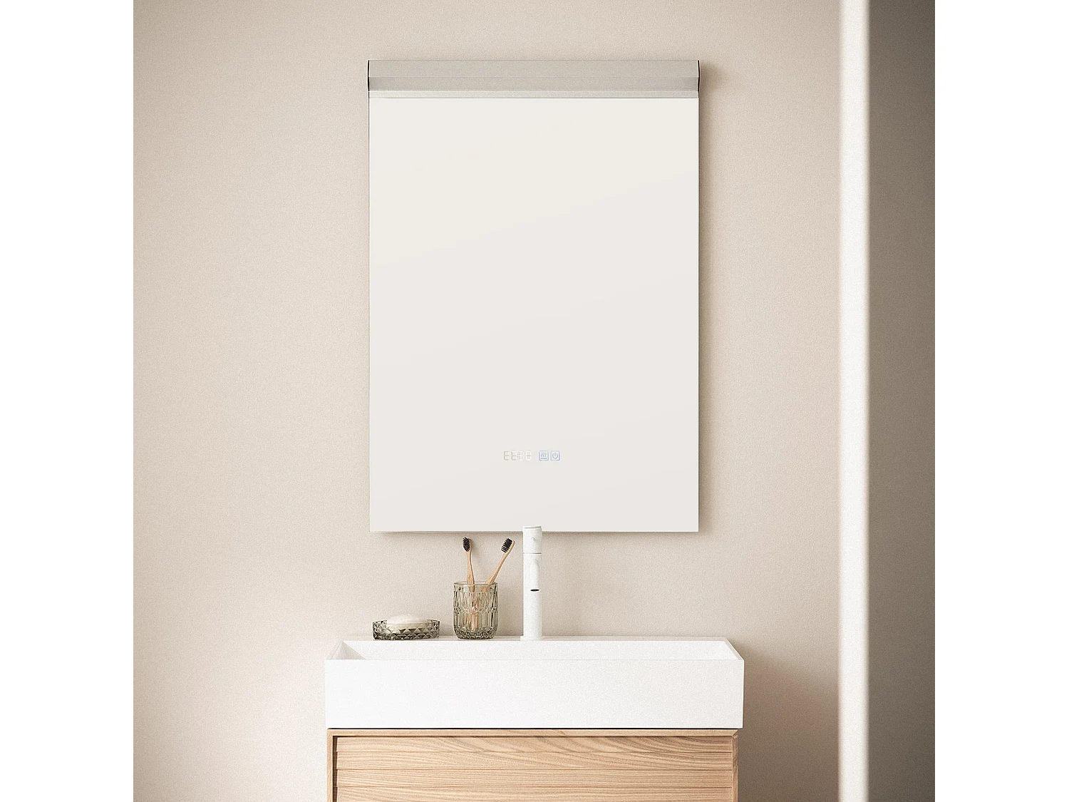 Specchio da Bagno con Luce LED e Antiappannamento 85x60 cm Jannada Selezionabile (Caldo-Naturale-Freddo)