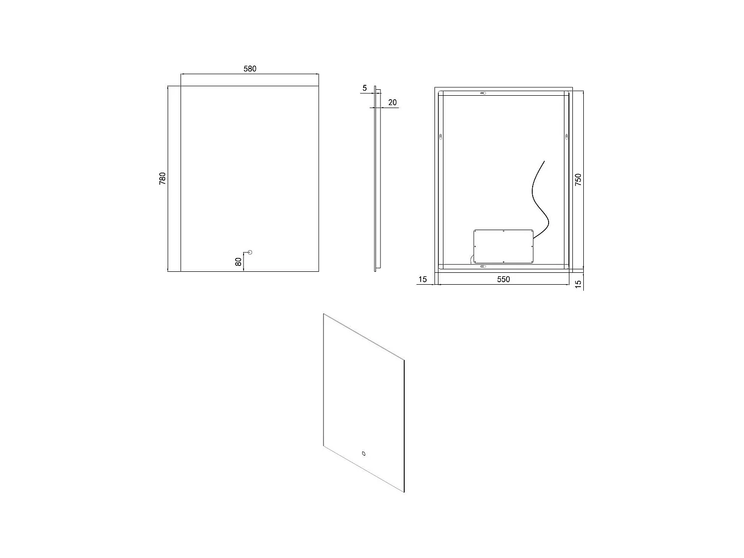 Espejo Baño con Luz LED 78x58 cm Medium Mason 6000K Blanco Frío
