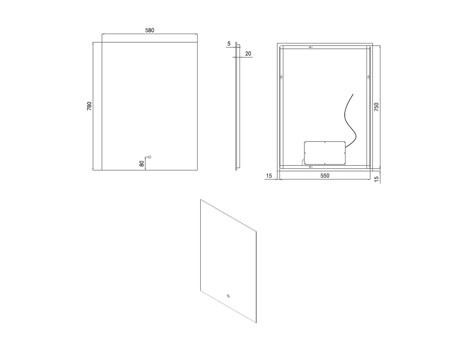 Miroir Salle de Bain avec Éclairage LED Medium Mason 78x58cm  6000K Blanc froid