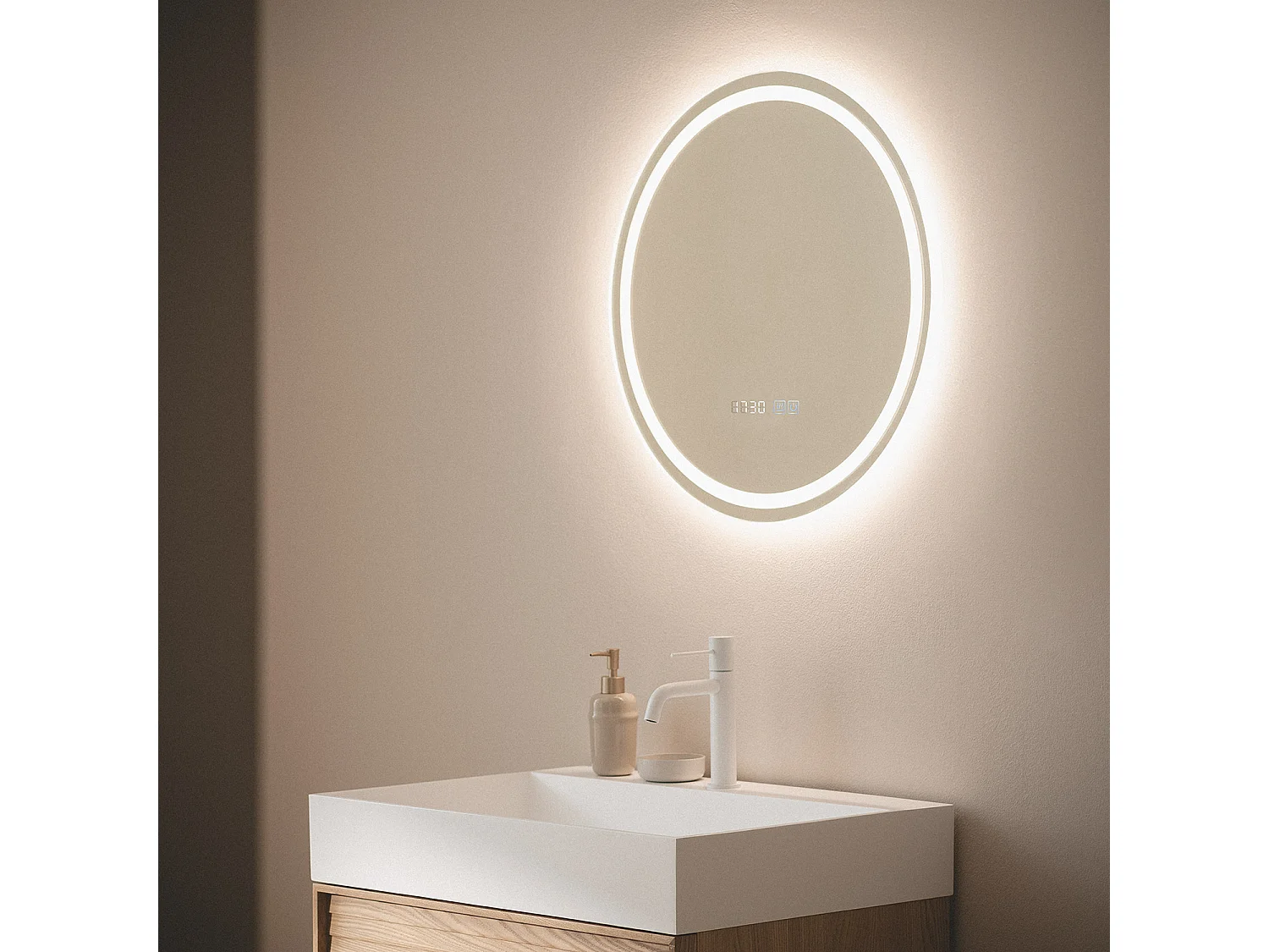 Miroir Salle de Bain avec Éclairage LED Stiniva Ø60cm Sélectionnable (chaud-neutre-froid)