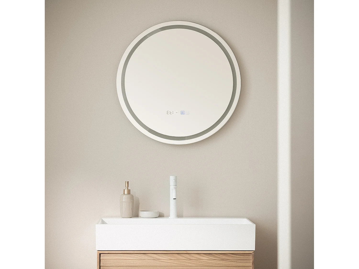 Miroir Salle de Bain avec Éclairage LED Stiniva Ø60cm Sélectionnable (chaud-neutre-froid)