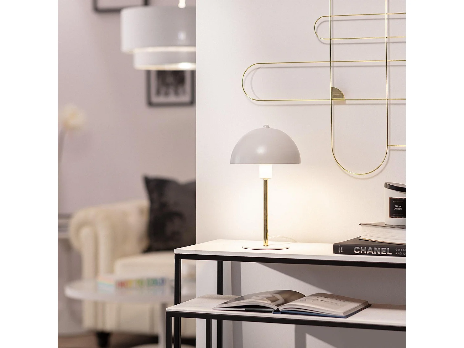 Lámpara de Mesa de Metal Wavuli Blanco