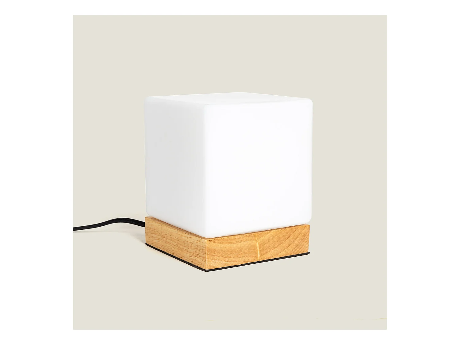 Lámpara de Mesa de Madera y Cristal Retilles Blanco