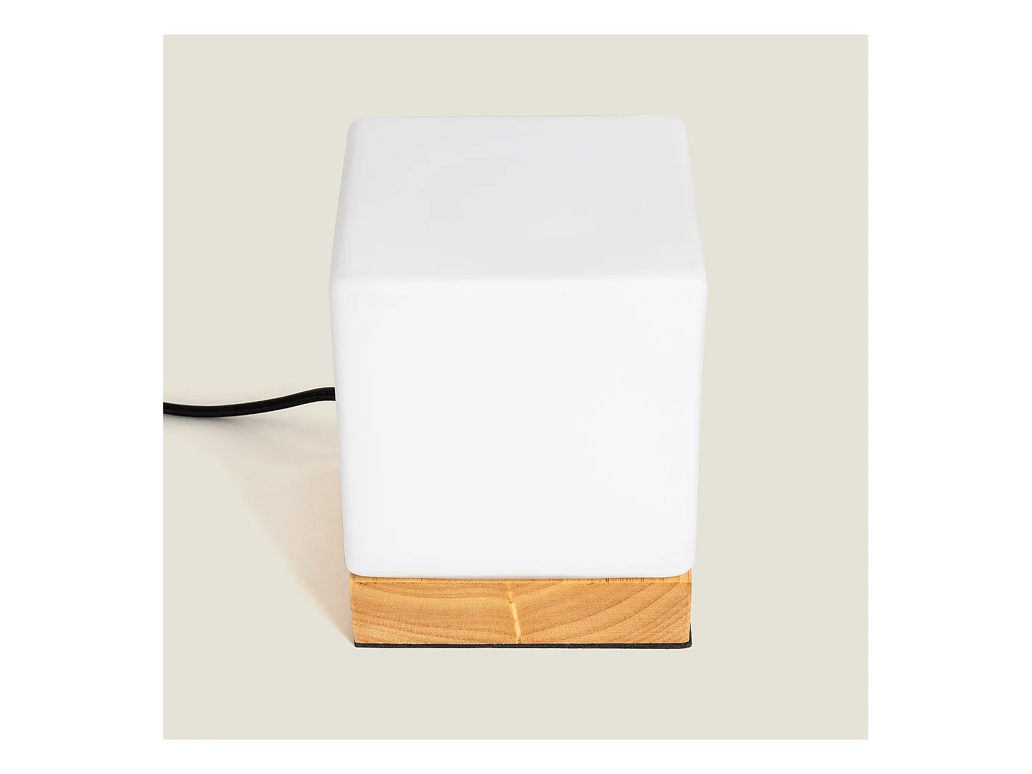 Lámpara de Mesa de Madera y Cristal Retilles Blanco