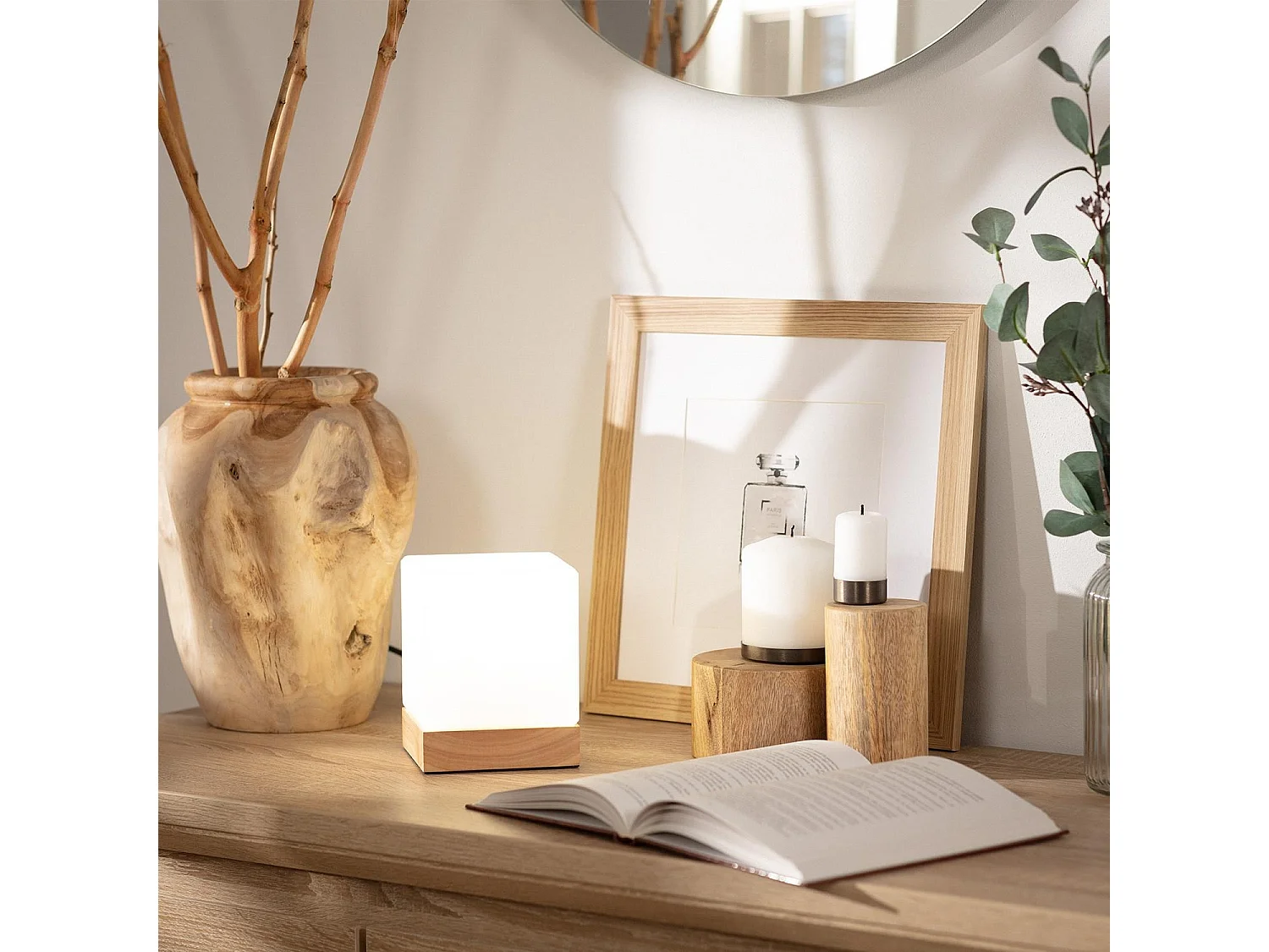 Lampe à Poser Bois et Verre Aarhus Blanc