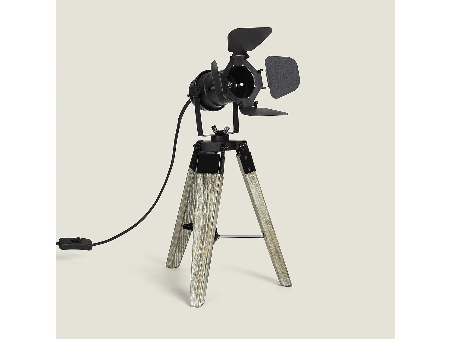 Lampe à Poser Métal et Bois Cinema Kurangna XS Noir